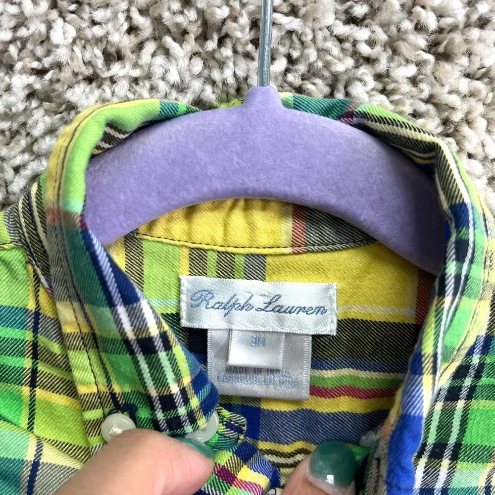 Ralph Lauren Shirt Baby 3M Yellow Plaid Long Sleeve Button Down